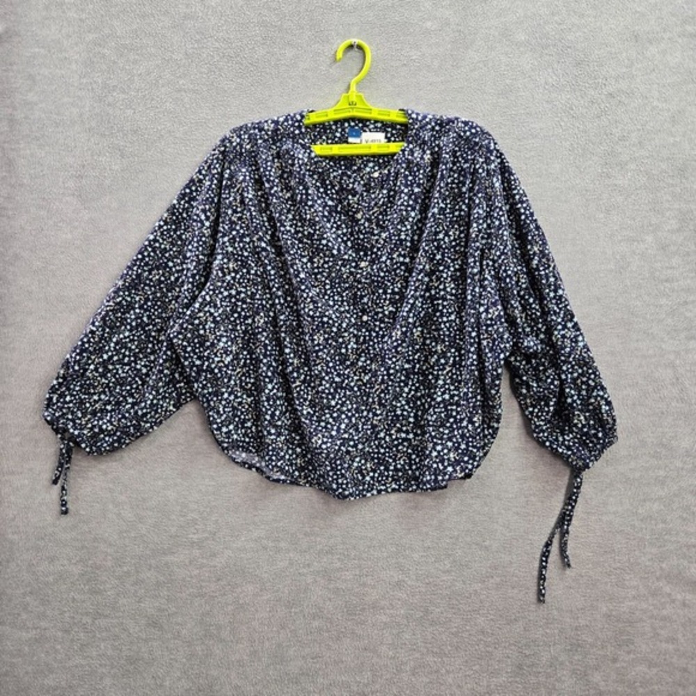 Old Navy Women Top L Blue Ditsy Floral Oversized Corduroy Blouse Puff Sleeve
